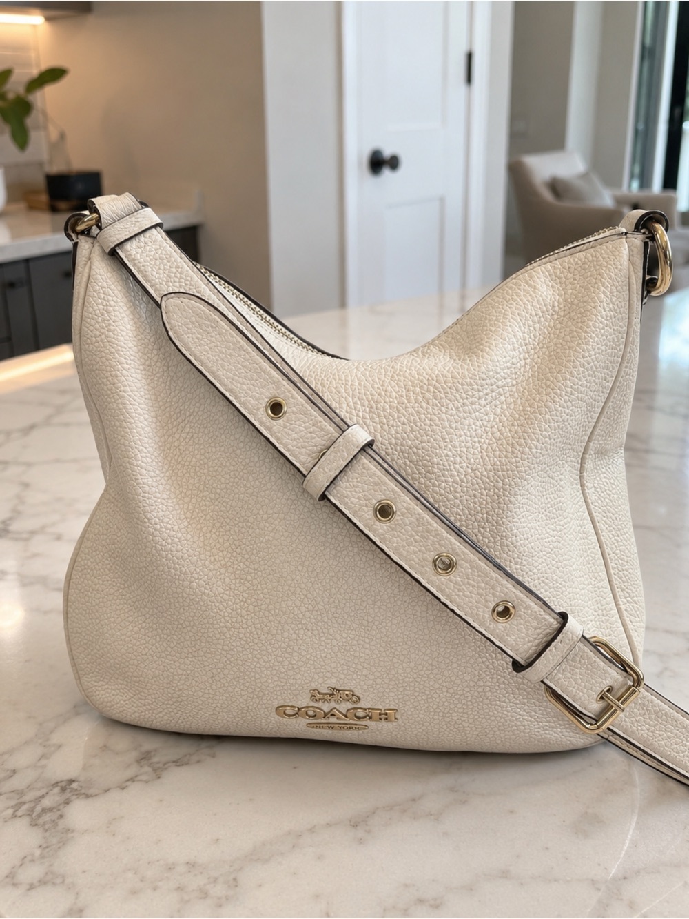 Coach Pebbled Leather Hobo Bag in Cream with Gold Hardware